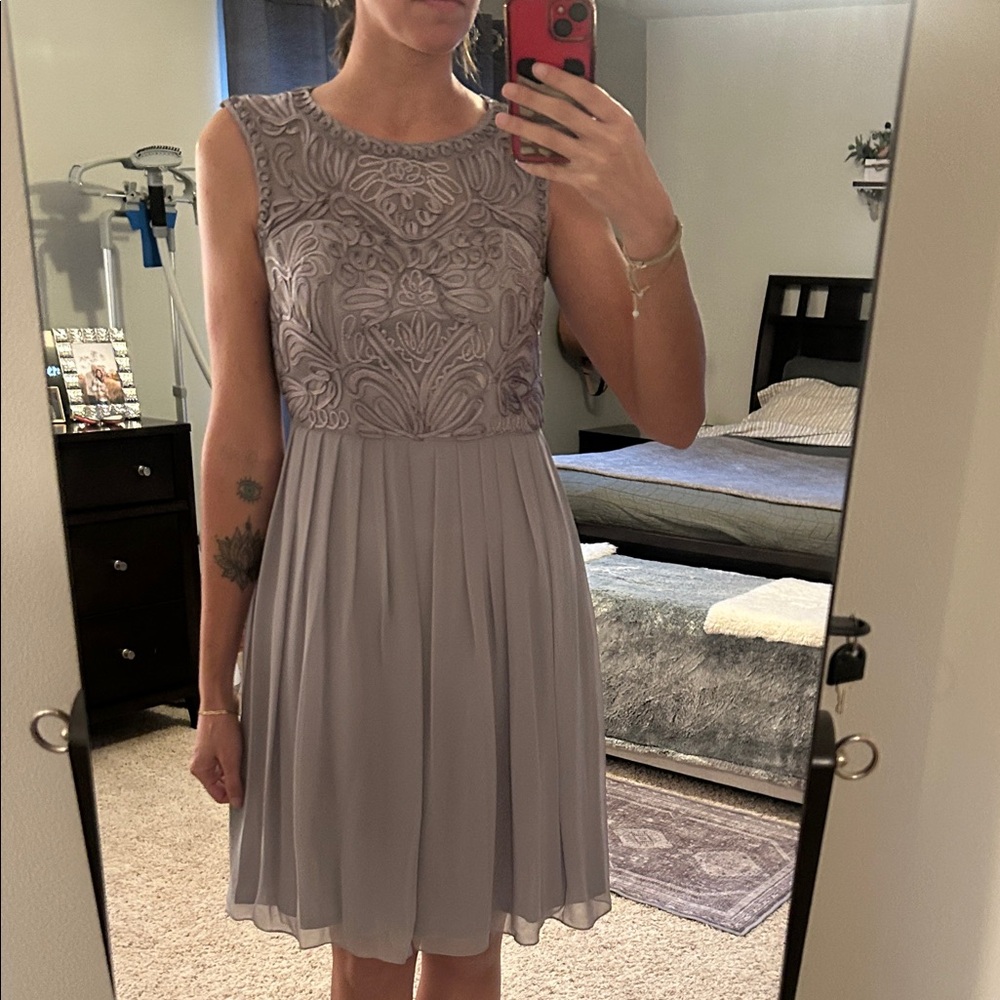 Sue Wong Gray Embroidered Dress